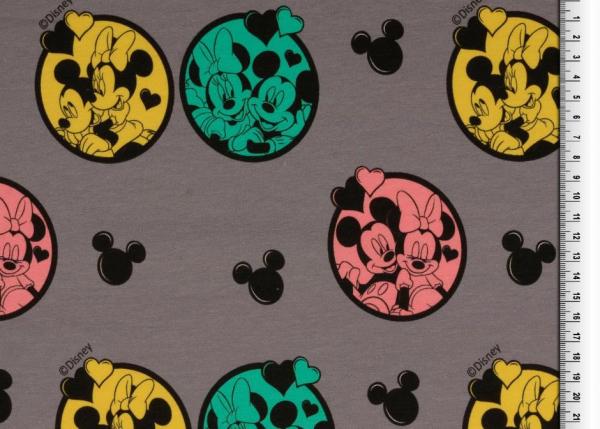 Jersey bedruckt - Micky & Minnie Maus im Kreis auf Grau